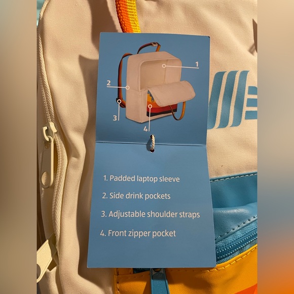 NWT ALDI GEAR White Backpack with Rainbow Straps and Pocket